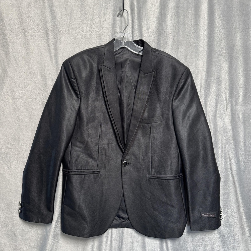 Massamo Dutti Blazer Mens 50 Black Traditional One Button‎ Satin Jacket